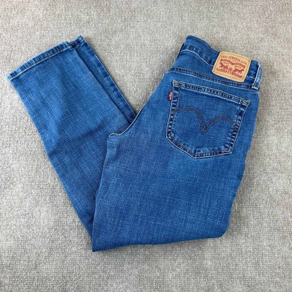 Levis Boyfriend Jeans Womens 27 Blue Denim Stretch Mid Rise Relaxed Tapered Leg